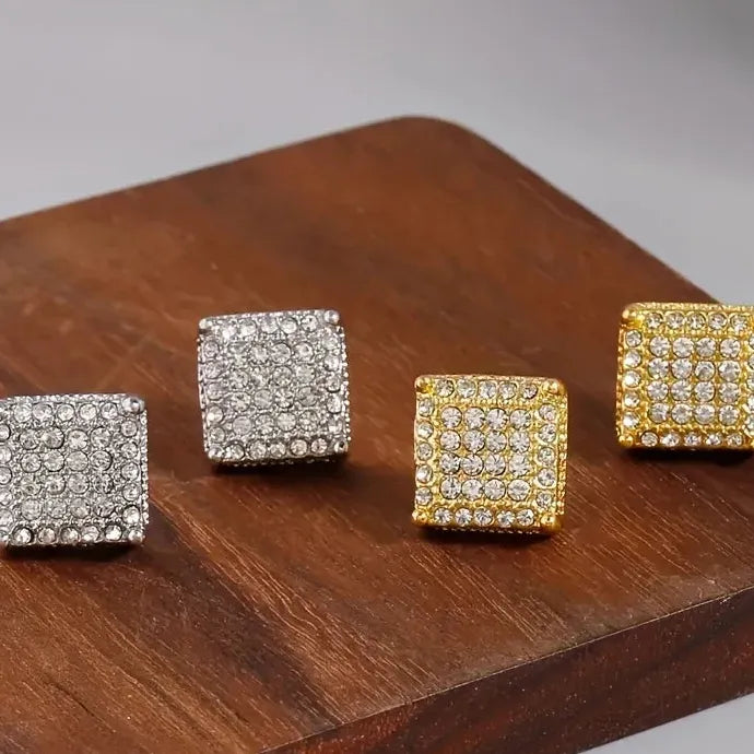 Silver Square Zircon Stud Earrings for Men Women Classic Fashion Jewelry Gift