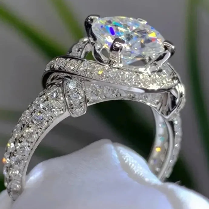 Elegant Silver Plated Promise Ring with Paved Zirconia, Acrylic Zinc Alloy Gift