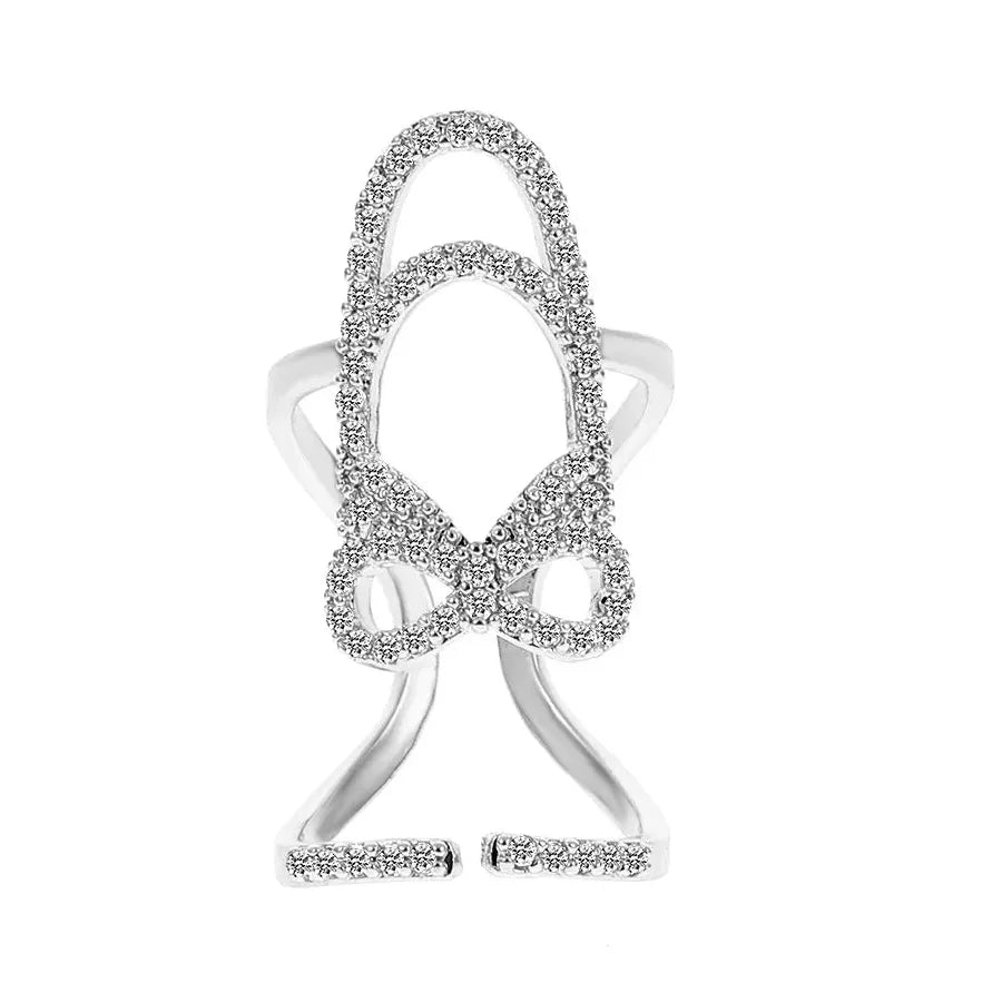 Adjustable Copper Inlaid Zircon Gold Plated Geometric Nail Ring for Women Party Jewelry