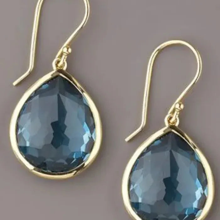 Gold Water Drop Resin Earrings for Women Blue Cubic Zirconia Bridal Jewelry