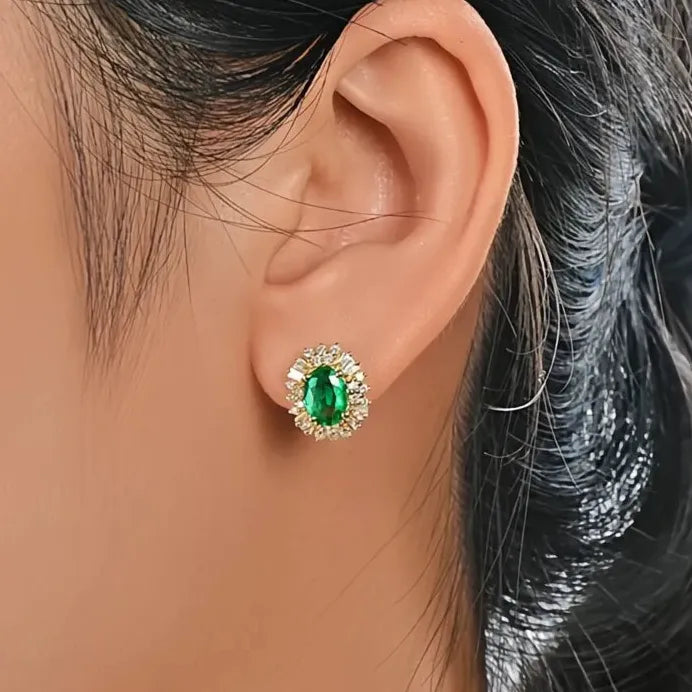 Women's Green Cubic Zirconia Geometric Hoop Earrings Brass Wedding Jewelry