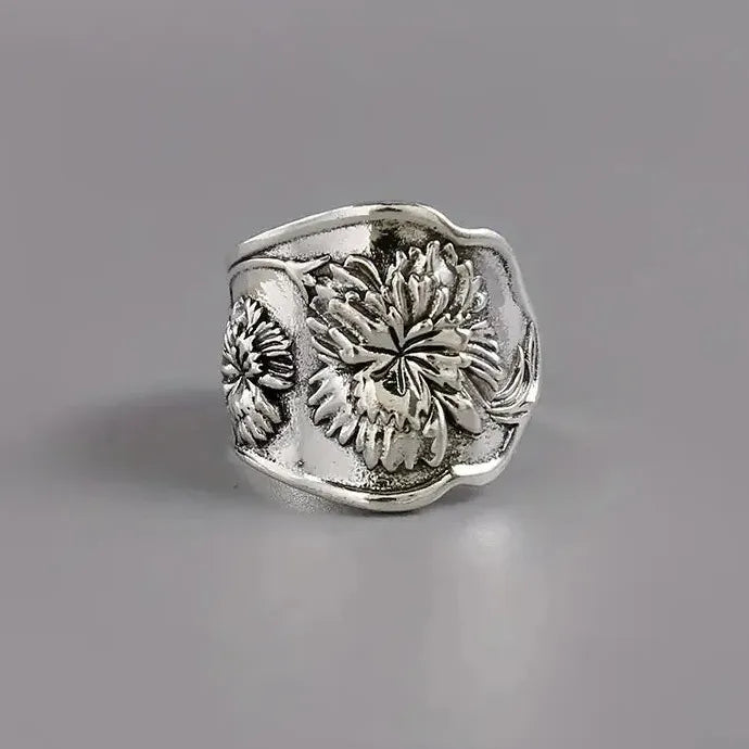 Punk Metal Carved Print Adjustable Silver Ring for Women Men Hip Hop Gift