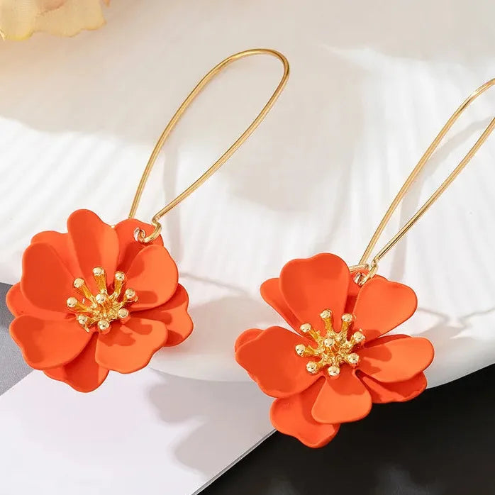Retro Flower Dangle Earrings for Women Plant Motif Drop Jewelry Vintage Charm