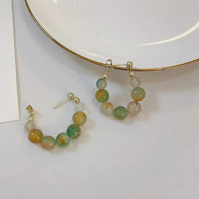 Elegant Green Beaded Acrylic Hoop Earrings for Women Vintage Gift