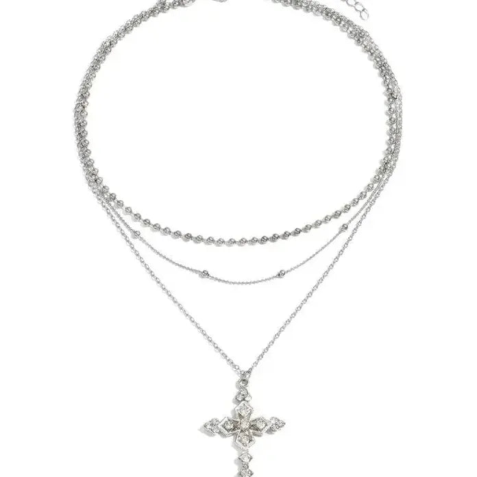 Neo-Gothic Rhinestone Cross Pendant Necklace Punk Choker for Women