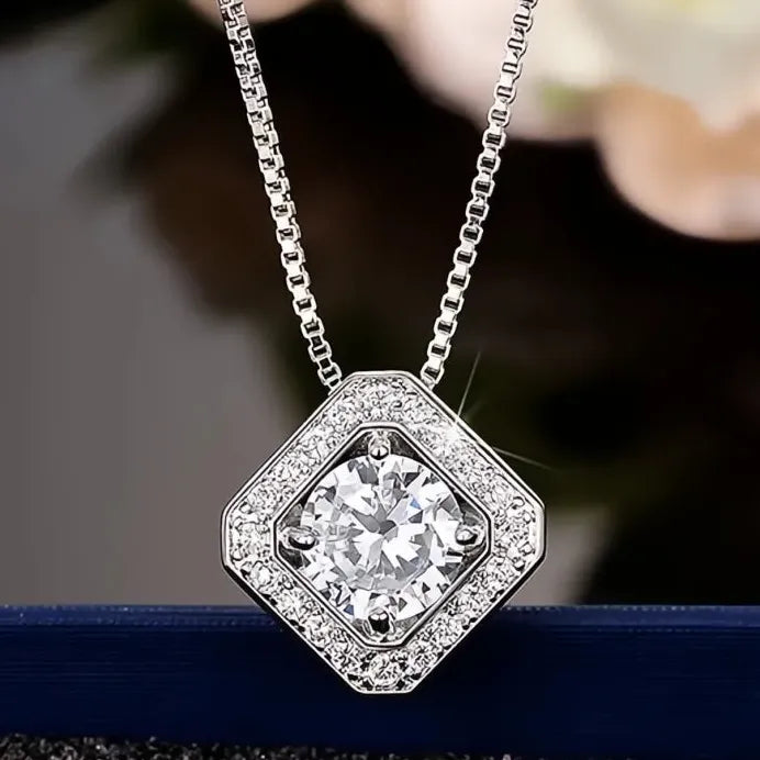 Square Cubic Zirconia Pendant Necklace for Women Wedding Anniversary Party