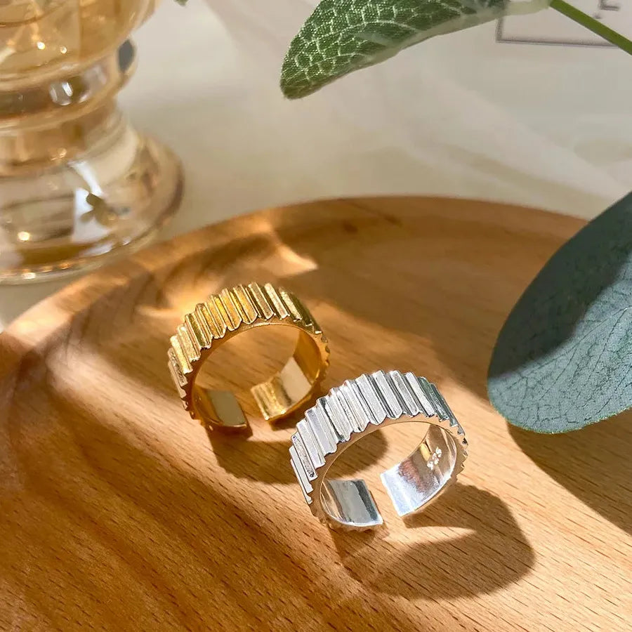 Stainless Steel Gear Ring for Women Couples Trendy Luxury Open Band Jewelry