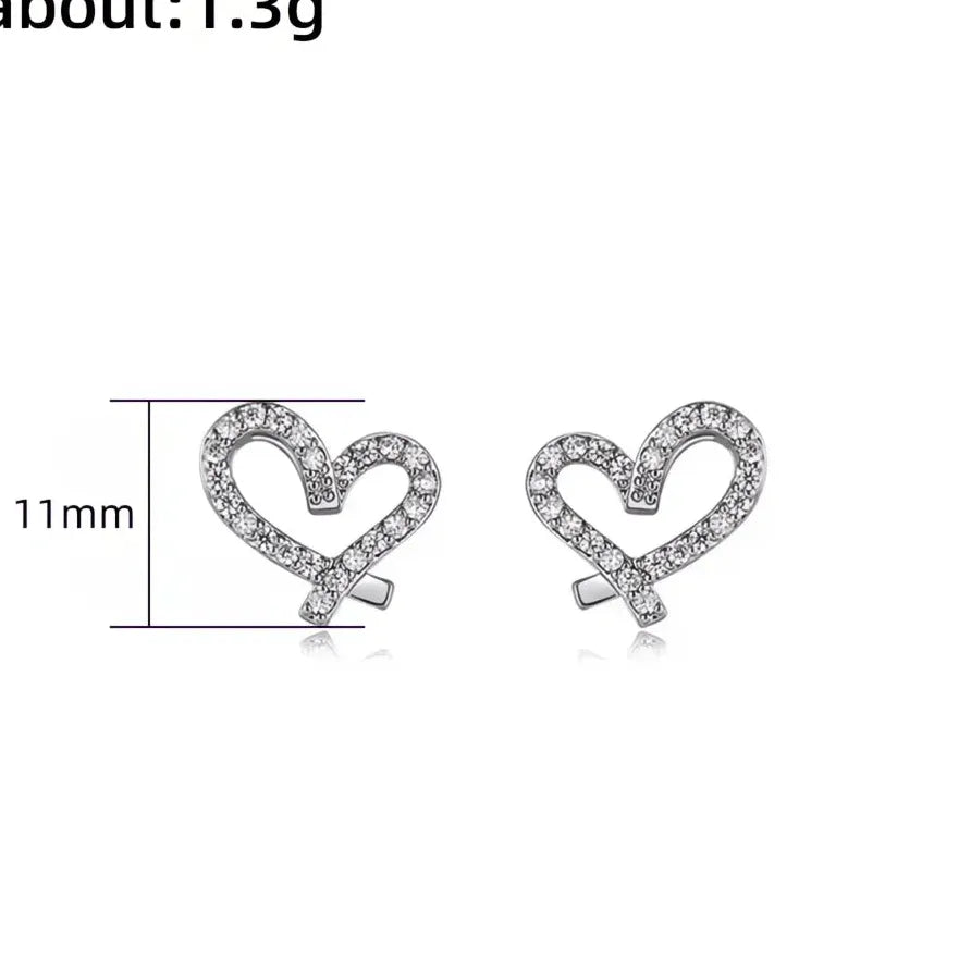 Geometric CZ Crystal Heart Stud Earrings for Women Silver Gift