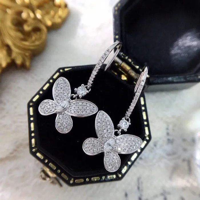 Silver Color Women's Dangle Earrings with Shiny CZ Stone, Zinc Alloy Jewelry Gift