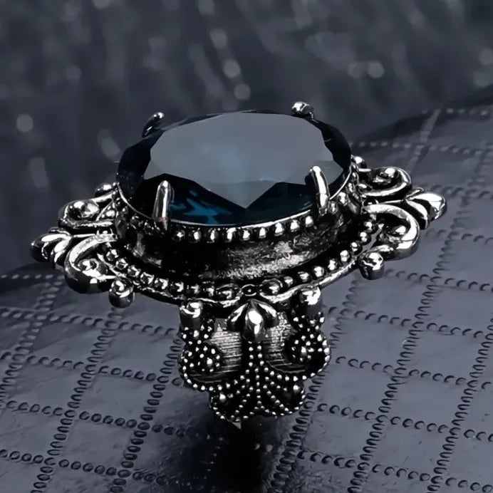 Bohemia Blue Glass Geometric Zinc Alloy Ring for Women Fashion Gift