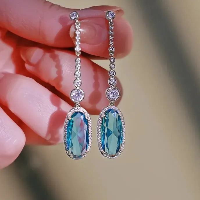 Silver Gold Sky Blue Cubic Zirconia Drop Earrings for Women Daily Wear Party Jewelry