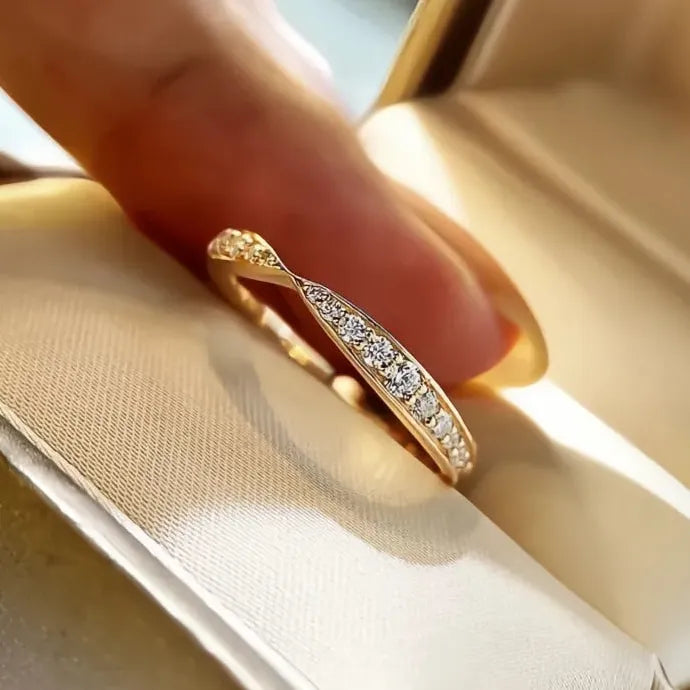 Chic Women Thin Brass Rings Stylish Simple Cubic Zirconia Wedding Bands