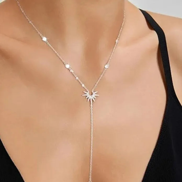 Gold Y-Shaped Pendant Necklace for Women Girls Cubic Zirconia Gift Jewelry