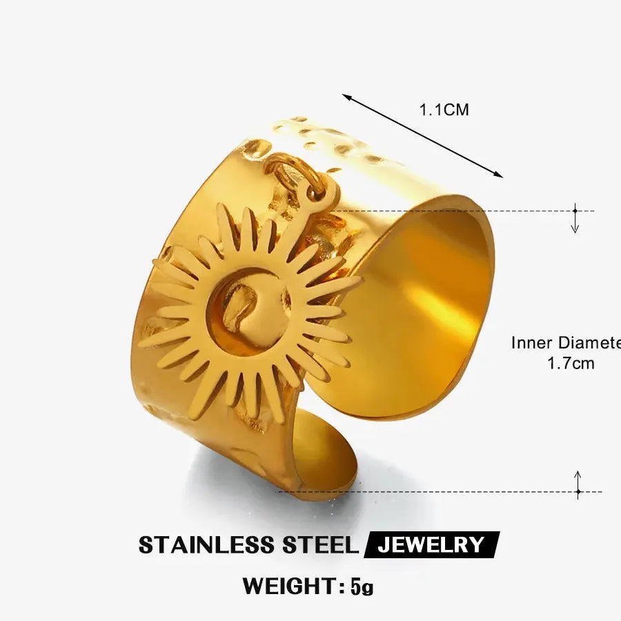 Stainless Steel Geometric Round Wide Chunky Rings for Men Women Wedding Bands