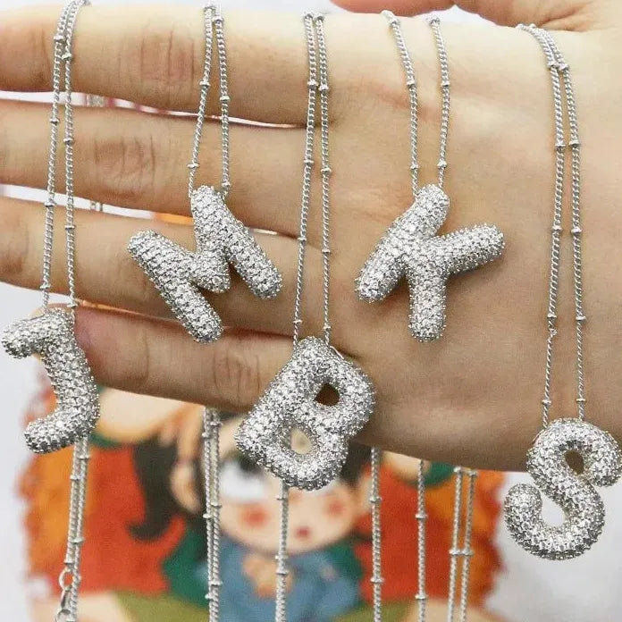 18K Gold Plated A-Z Alphabet Pendant Necklace Cubic Zirconia Stainless Steel Jewelry Women