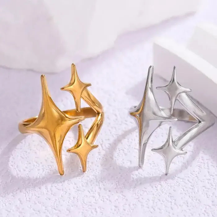 18K Gold Plated Stainless Steel Star Cross Open Ring Waterproof Jewelry Gift