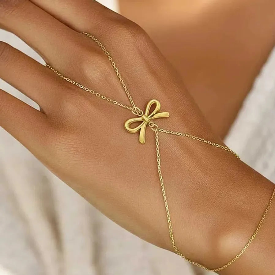 Stainless Steel Double-Layer Bowknot Bracelet for Women Vintage Jewelry