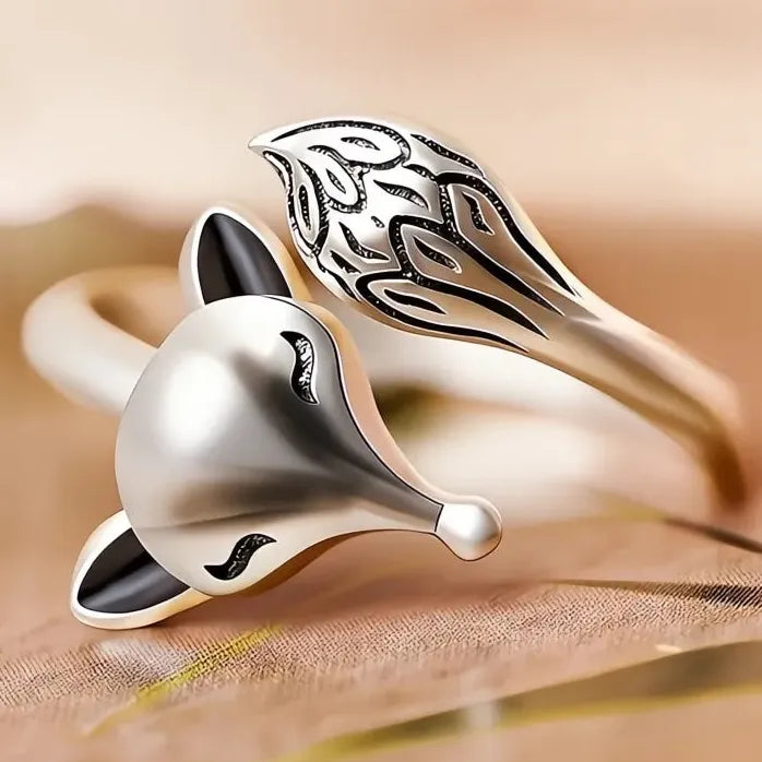 Vintage Adjustable Brass Fox Animal Ring for Women Jewelry Gift