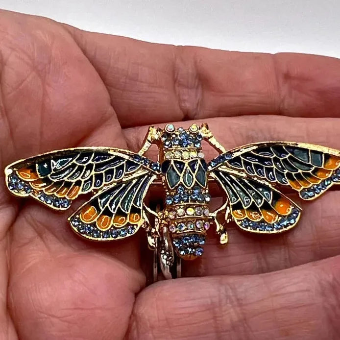 Gold Cicada Wing Brooch for Women Rhinestone Enamel Fashion Accessory