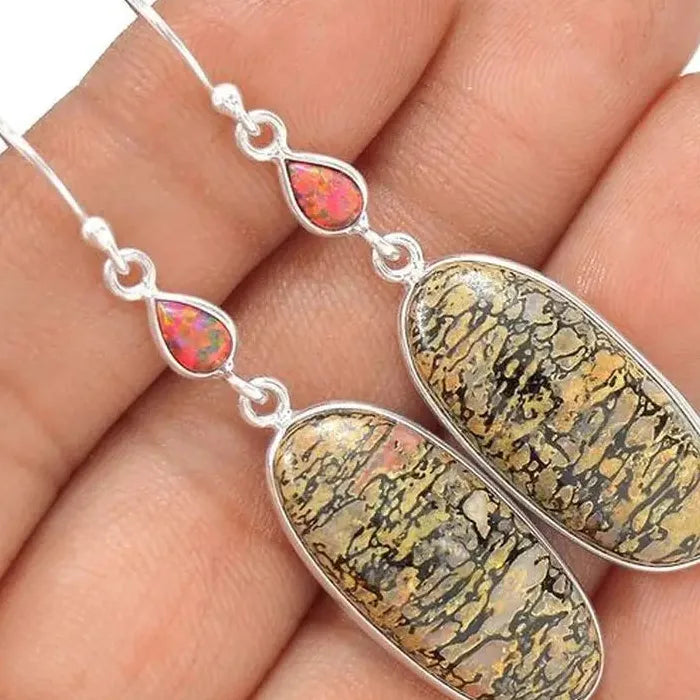 Vintage Geometric Synthetic Gemstone Long Pendant Earrings Bohemian Jewelry