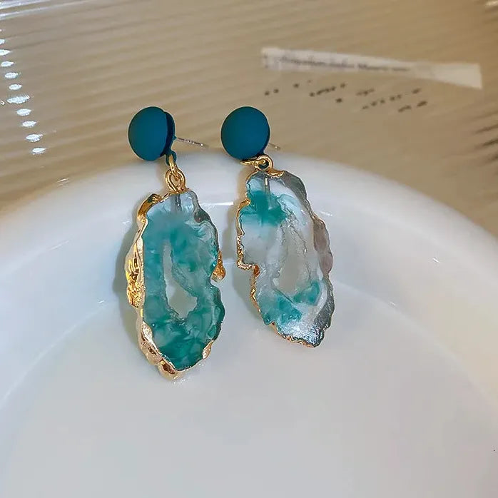 Vintage Emerald Irregular Drop Earrings for Women 2024 Copper Alloy Jewelry Chic