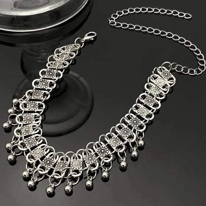 Silver Tassel Small Bells Necklace Choker for Women Men Punk Jewelry