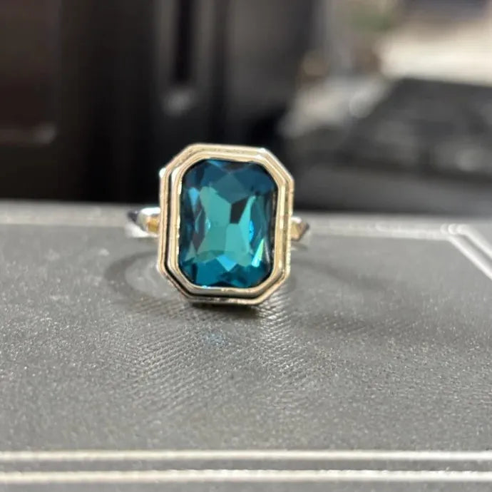 Fashionable Blue Square Cubic Zirconia Crystal Ring for Women Luxury Jewelry