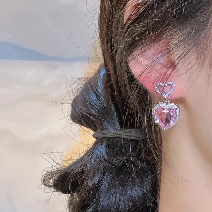Pink Heart Cubic Zirconia Copper Alloy Earrings for Women Engagement Wedding
