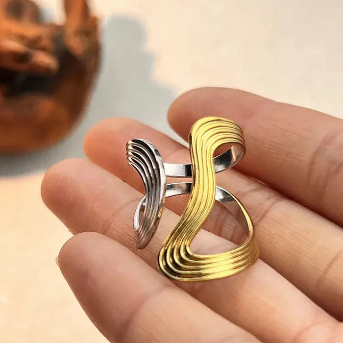 Geometric Two Tone Stainless Steel Minimalist Irregular Rings for Men & Women
