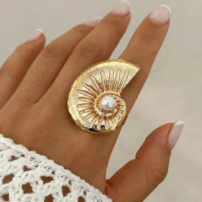 Vintage Gothic Large Metal Starfish Flower Adjustable Ring Women Trendy Jewelry