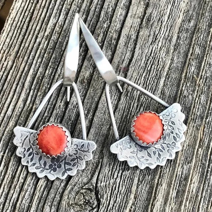 Retro Silver Zinc Alloy Earrings Set with Synthetic Gemstone Pendant for Women