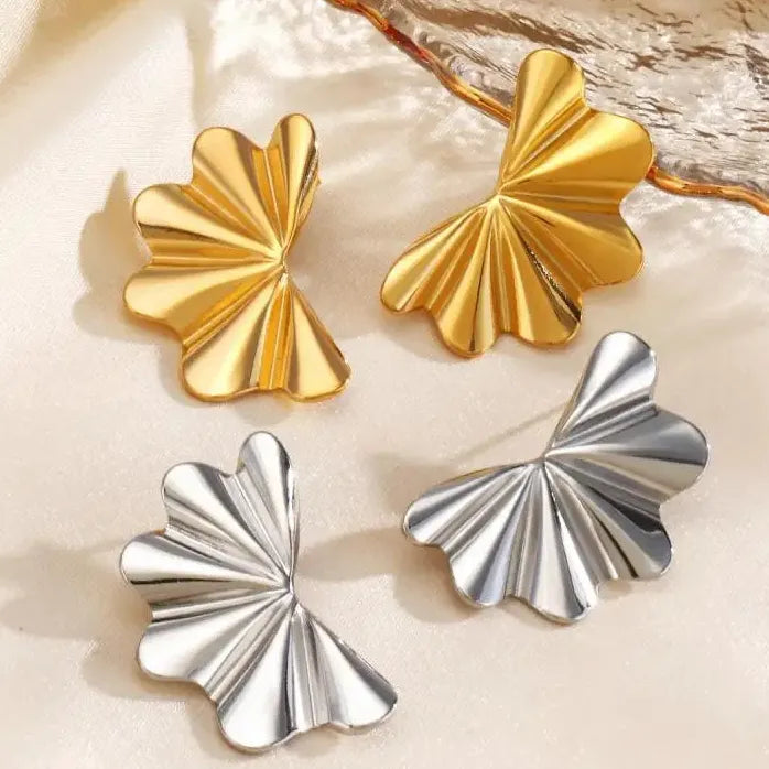 Stainless Steel Leaf Flower Stud Earrings for Women Hypoallergenic Waterproof Jewelry