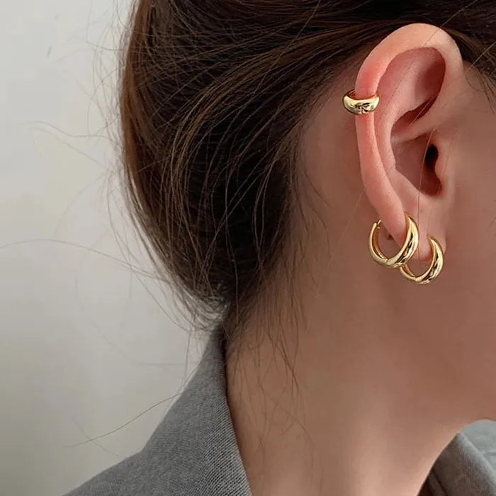 Copper Thick Geometric Hoop Earrings for Women Small Huggie 10/14/16MM