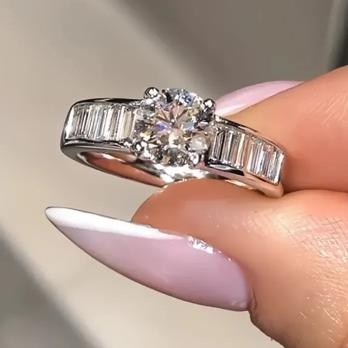Elegant AA Round Cubic Zirconia Brass Wedding Engagement Ring for Women