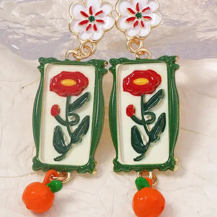 Retro Flower Dangle Earrings for Women Plant Motif Drop Jewelry Vintage Charm