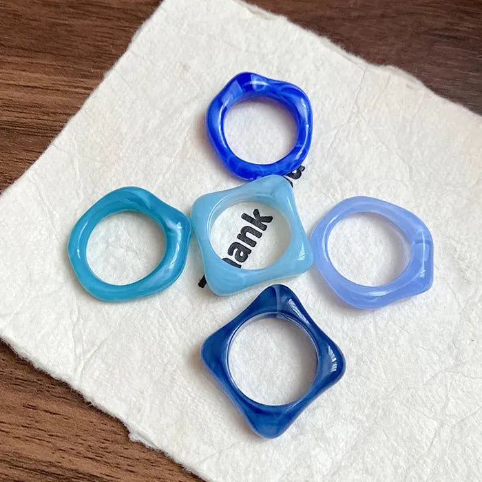 5Pcs Women’s Colourful Geometric Plastic Rings Vintage Simple Gift Set 2025 Mood Tracker