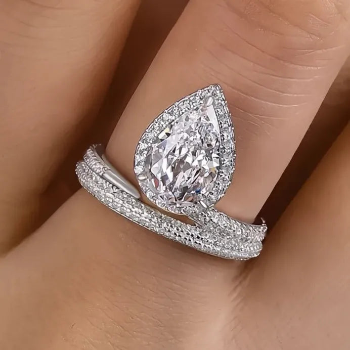 Water Drop Pear Shaped Cubic Zirconia Wedding Band Ring for Women Luxury