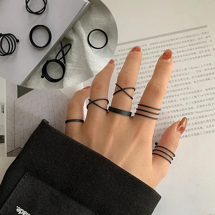Vintage Black Punk Hollow Round Couples Rings with Cross Symbol Jewelry Gifts