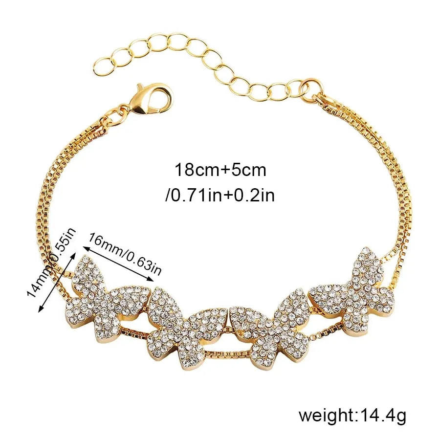 Handmade 18K Gold Plated Heart Butterfly Flower Bracelet for Women with Zircon Evil Eye Charm