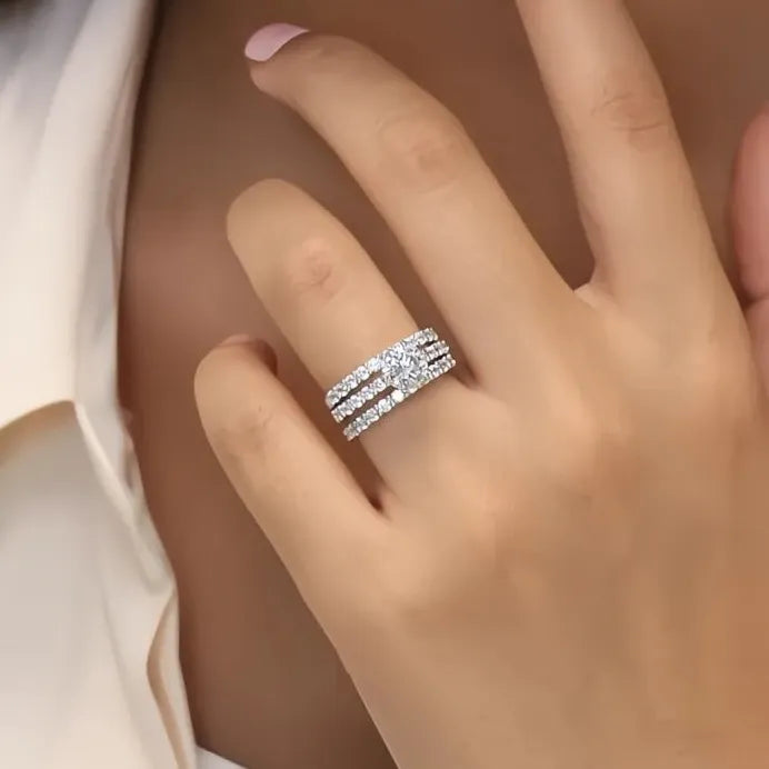 Elegant Cubic Zirconia Bridal Wedding Rings Set for Women