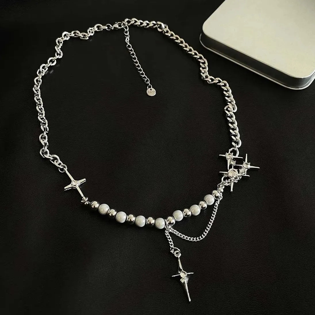 Kpop Star Pendant Necklace Men Women Beaded Pearl Tassel Choker Jewelry