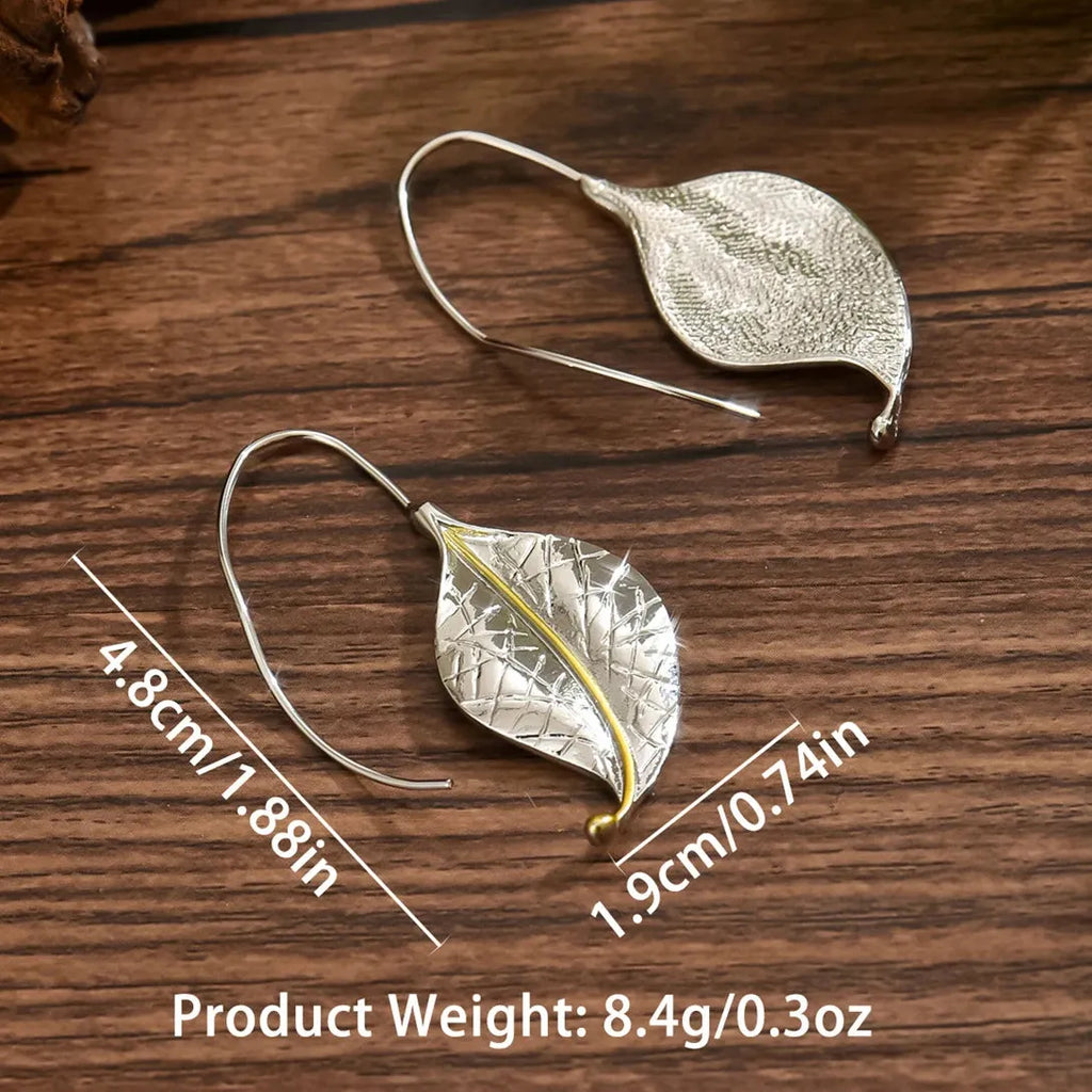 Retro Metal Geometric Leaf Drop Earrings for Women Girls Party Travel Jewelry