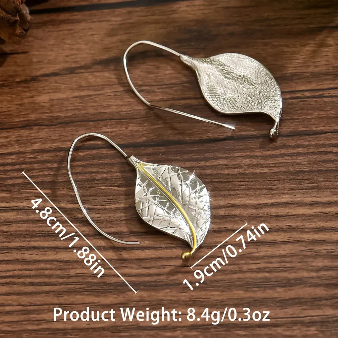 Retro Metal Geometric Leaf Drop Earrings for Women Girls Party Travel Jewelry
