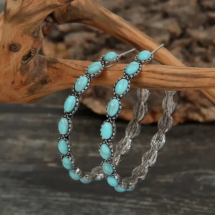 Vintage Turquoise Geometric Drop Earrings for Women Stone Zinc Alloy Jewelry