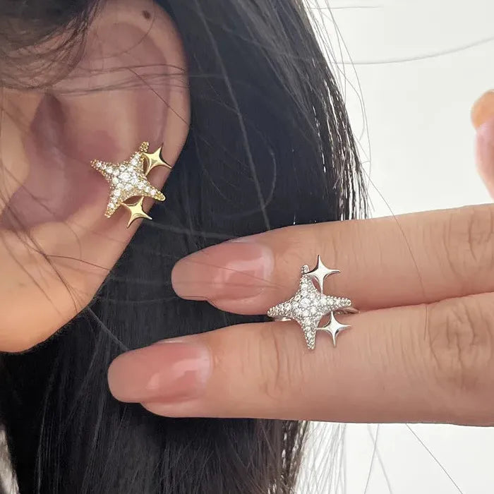 Copper Rhinestone Star Clip-On Earrings No Piercing Ear Cuff Women Girls