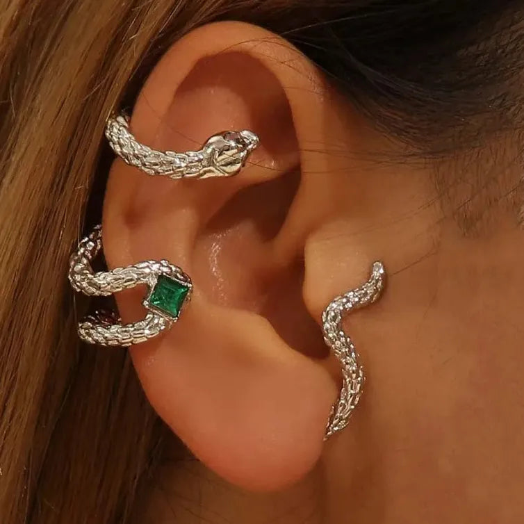 Hiphop Punk Snake Shaped Silver Clip-On Ear Cuff Earring for Women Jewelry