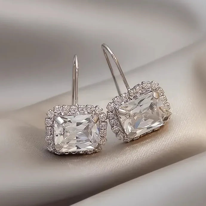 Square Cubic Zirconia Drop Earrings Wedding Silver Gold Copper Alloy