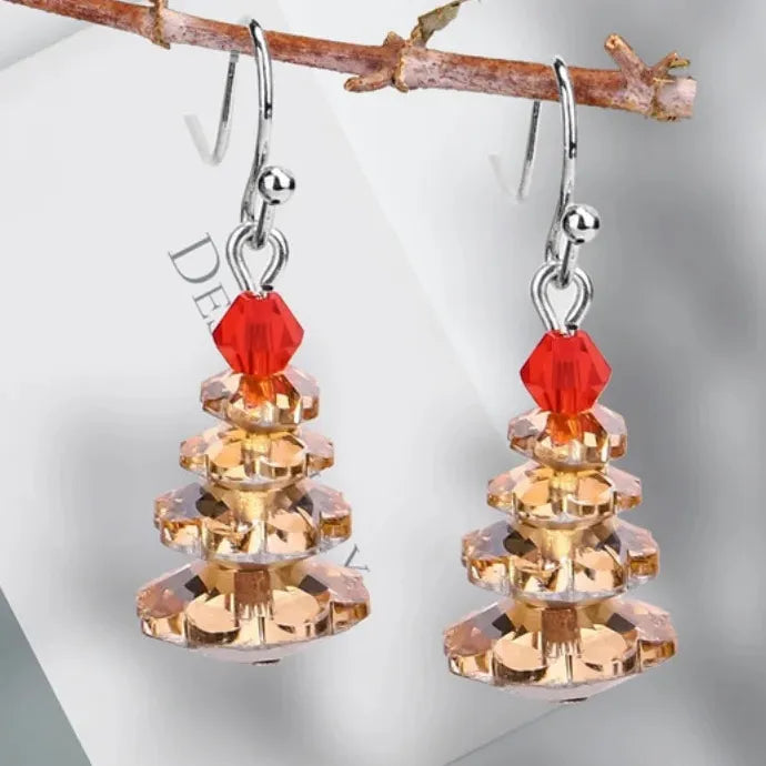 Christmas Style Multicolor Crystal Drop Earrings Alloy Tree Top Red Stone