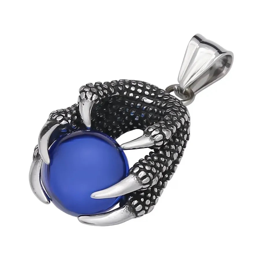 Viking Dragon Claw Necklace Red Bead Pendant Stainless Steel Men Gift
