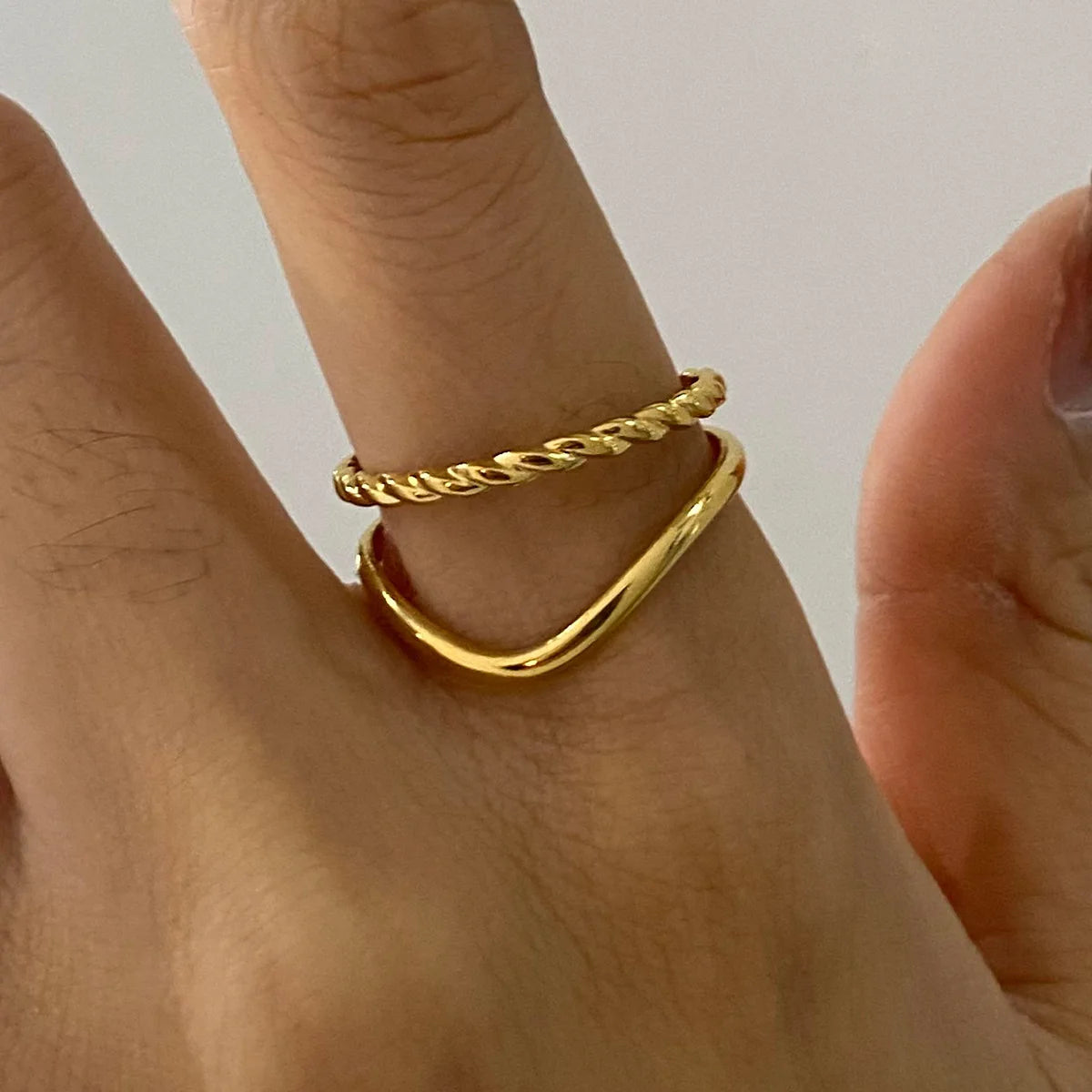 3pcs 18K Gold Plated Twisted Circle Zircon Rings Stainless Steel Bride Jewelry